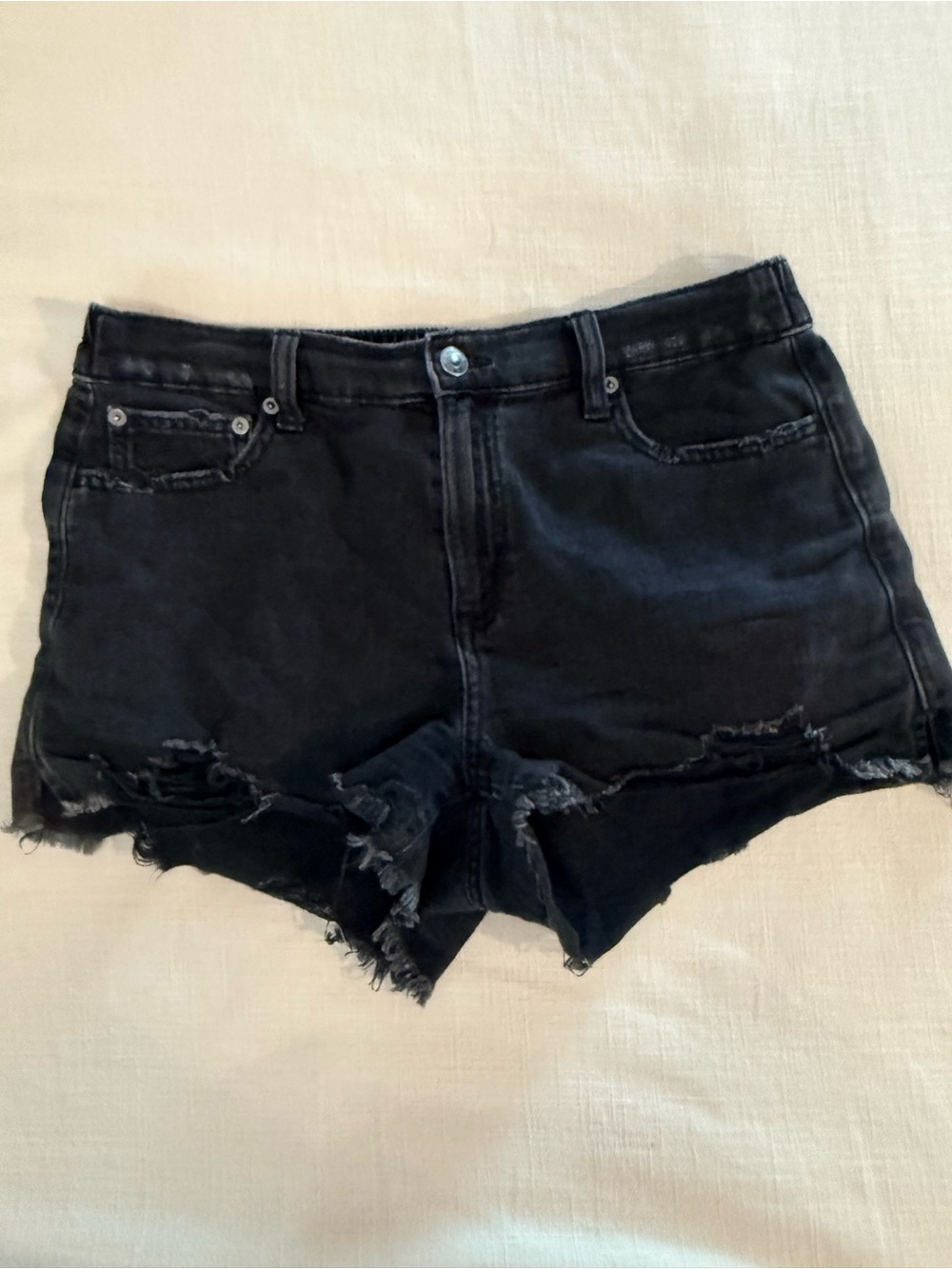 aerie Black Distressed High-Rise Denim Shorts NWOT